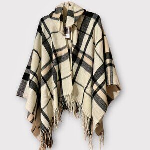 Simply Noelle Plaid Hooded wrap Ivory and black Never Worn